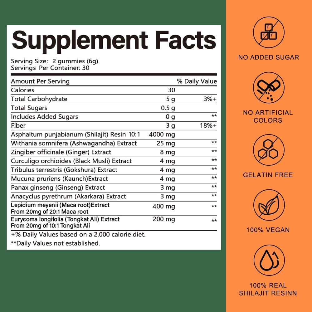 Royalee 10-in-1 Alpha Gummies for Men – Himalayan Shilajit 4000 mg with Tongkat Ali & Maca, 75% Fulvic Acid, Sugar-Free, 85+ Trace Minerals, 60 Gummies