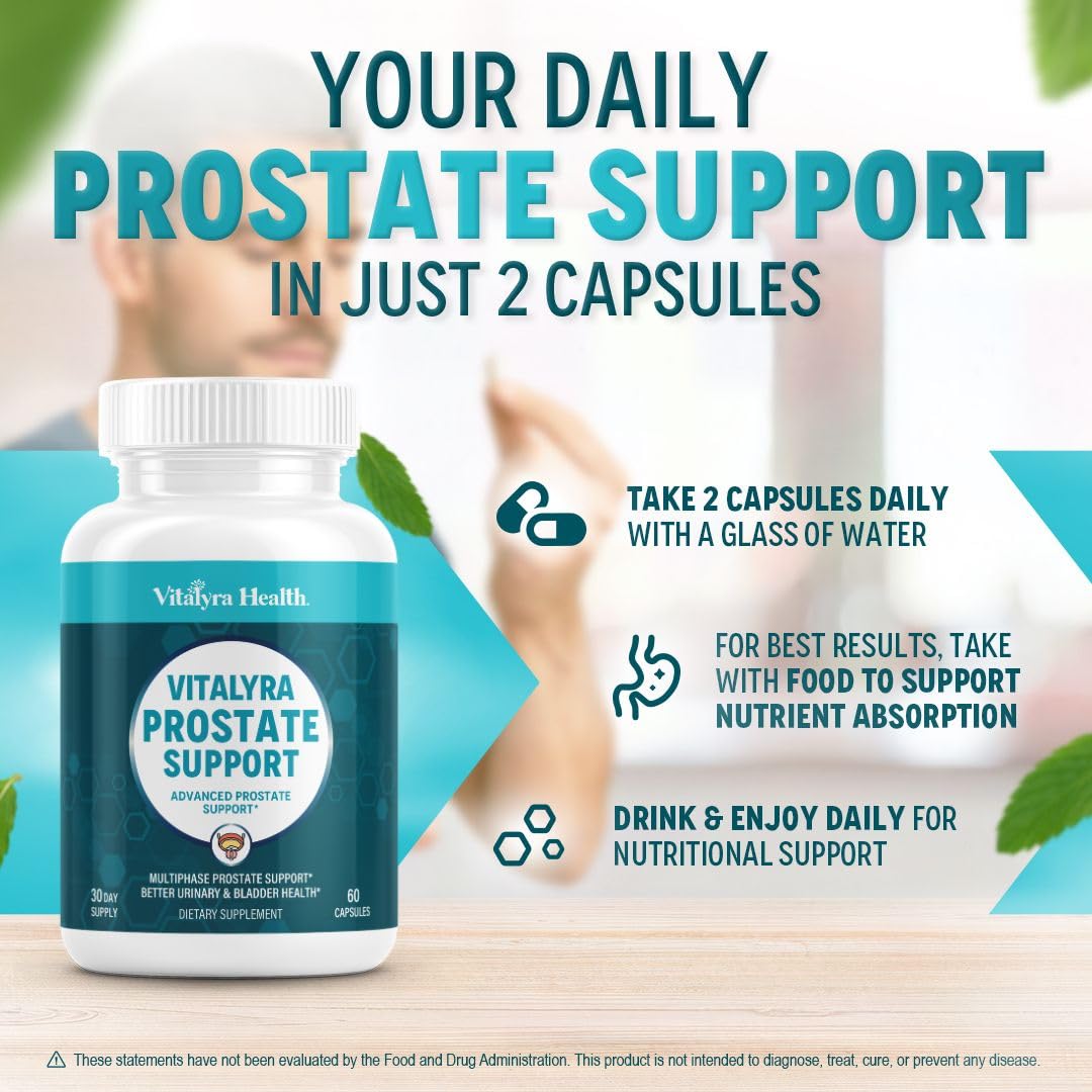 Vitalyra Health Prostate Support Supplement for Men – Multiphase Herbal Formula with Saw Palmetto, Beta-Sitosterol & Zinc – Urinary Flow, Bladder Comfort Capsule, 60 Count
