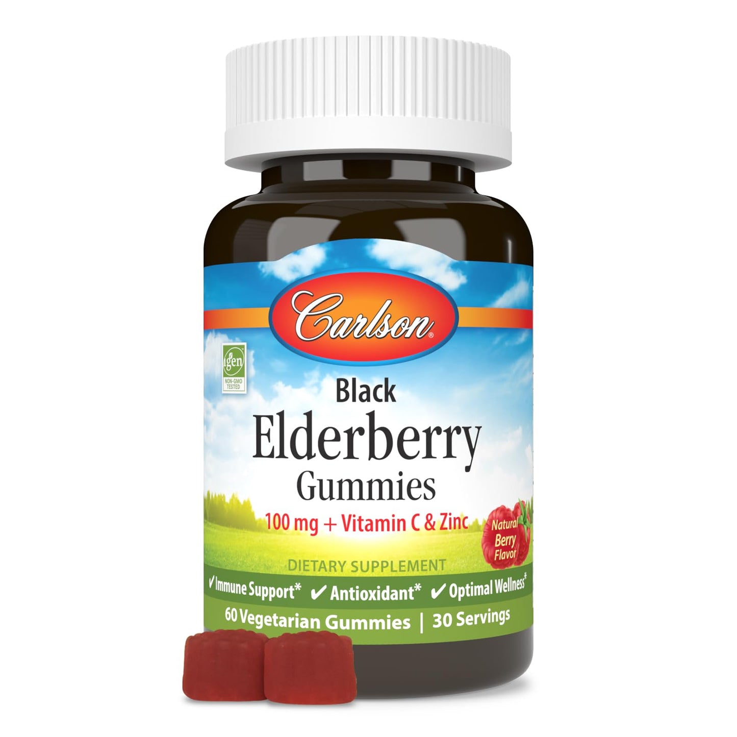 Carlson Black Elderberry Gummies with Vitamin C & Zinc, Immune Support, 1 Count