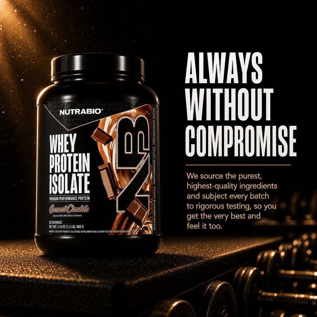 NutraBio 100% Whey Protein Isolate Protein Powder Gourmet Chocolate, 20 Servings