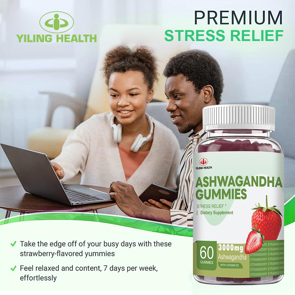 YiLing Ashwagandha Gummies, 60 Count, 3000 mg High-Potency Ashwagandha Root Extract