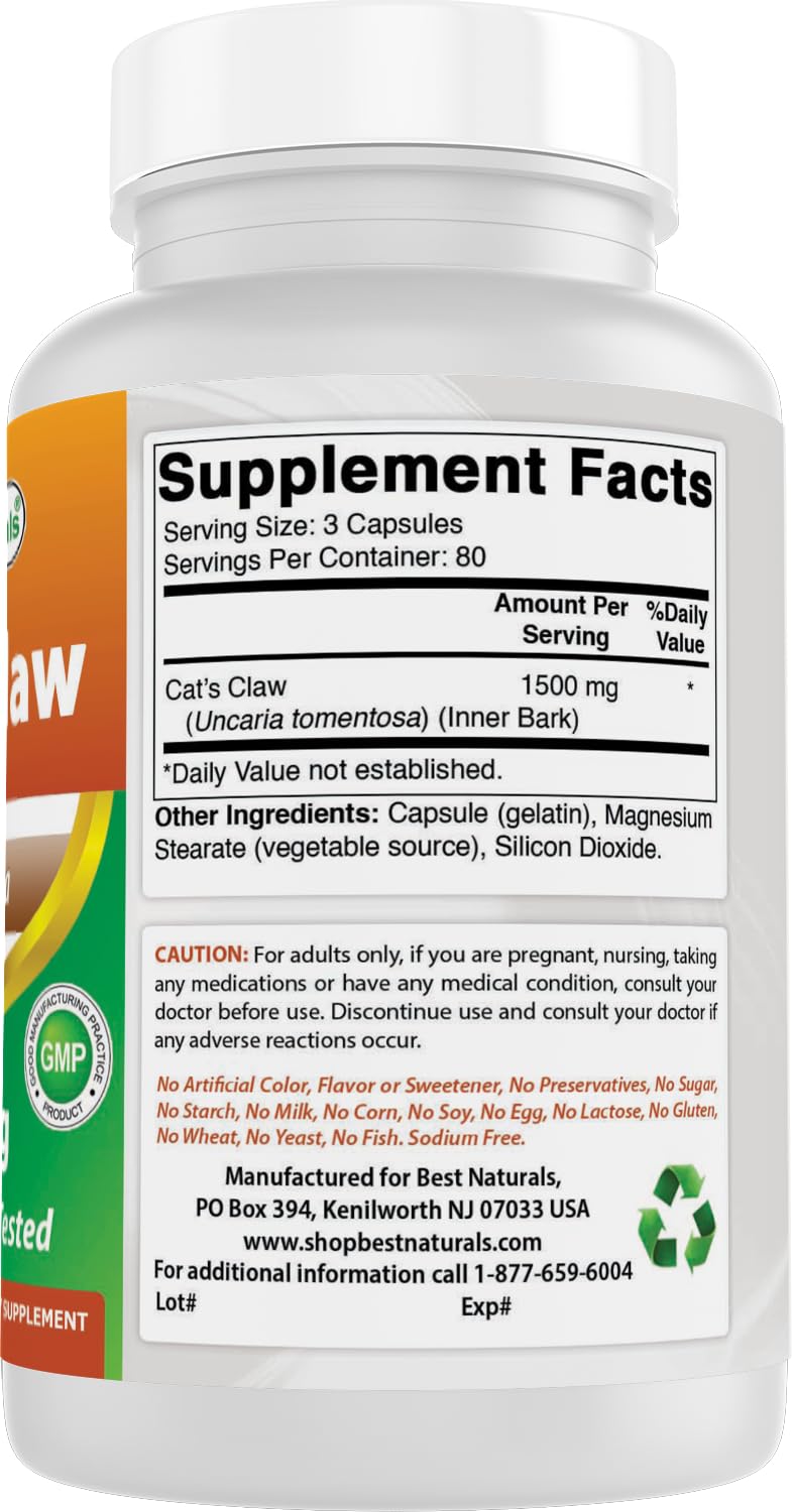 Best Naturals Cat's Claw Capsule 240 Count