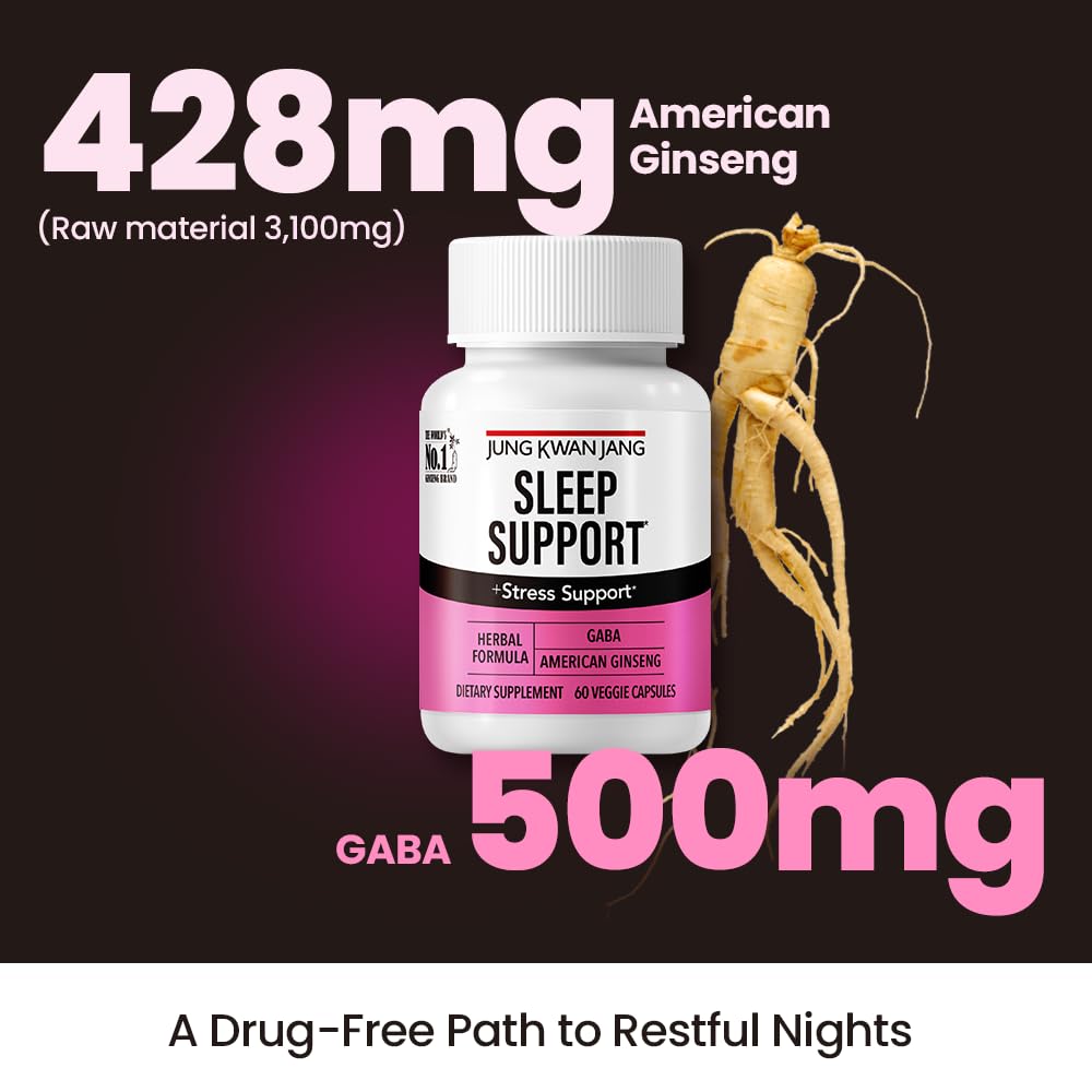 JUNG KWAN JANG Sleep Support GABA Complex 500mg with American Ginseng, 60 Capsules