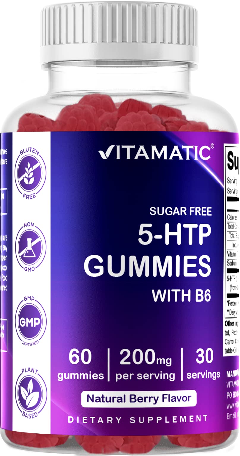 Vitamatic Sugar Free 5-HTP 200mg Gummies with B6, 120 Gummies