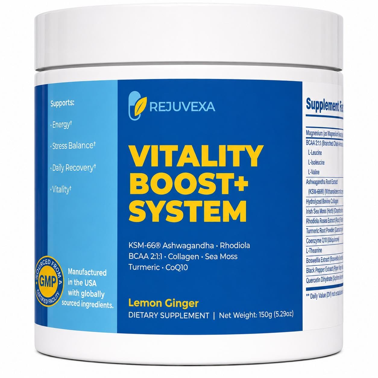 Rejuvexa Vitality Boost+ System Ashwagandha KSM-66 Powder Supplement 5.29 Ounce