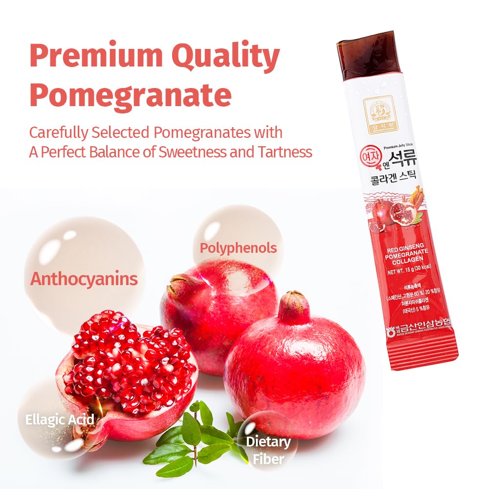 ZIOSTAND Korean Beauty Baekje Geumsan Women's Pomegranate Collagen Jelly Stick Gummy, 30 Count