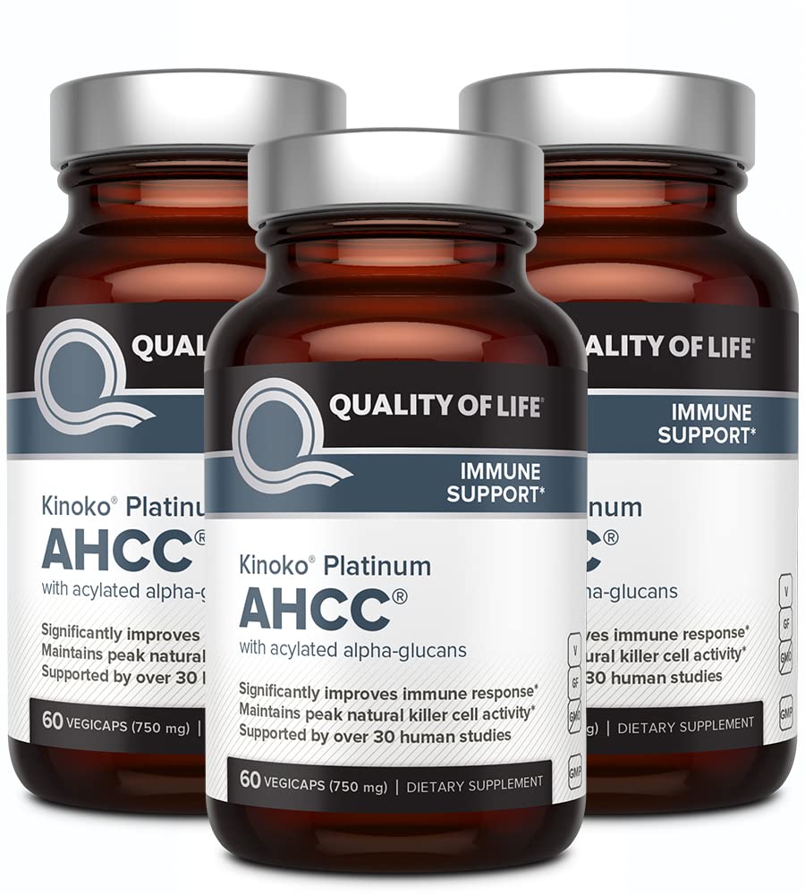 Quality of Life AHCC Kinoko Platinum 750 mg Capsule, 180 Count