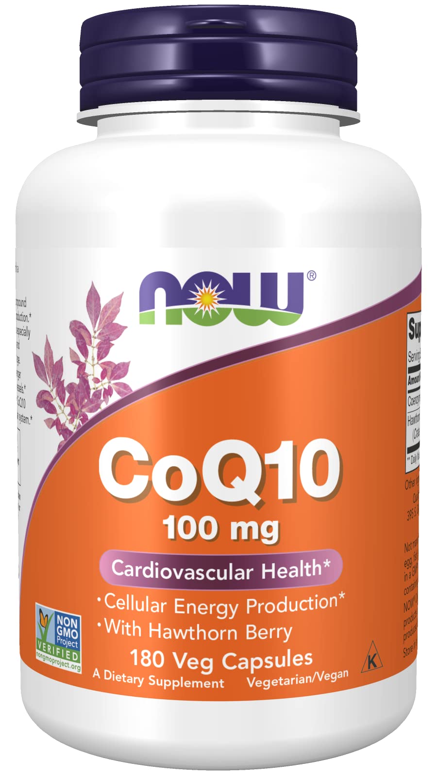 NOW Foods CoQ10 with Hawthorn Berry Vegetarian 100 mg Capsule, 180 Count