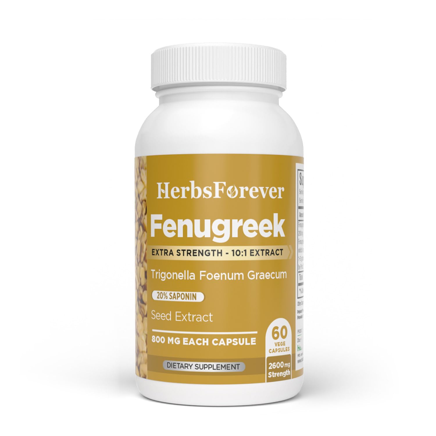 Herbsforever Fenugreek Extra Strength 10:1 Extract Capsules, 60 Count