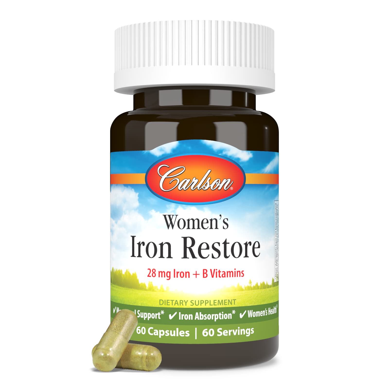 Carlson Women's Iron Restore 28 mg Iron + B Vitamins, 60 Capsules