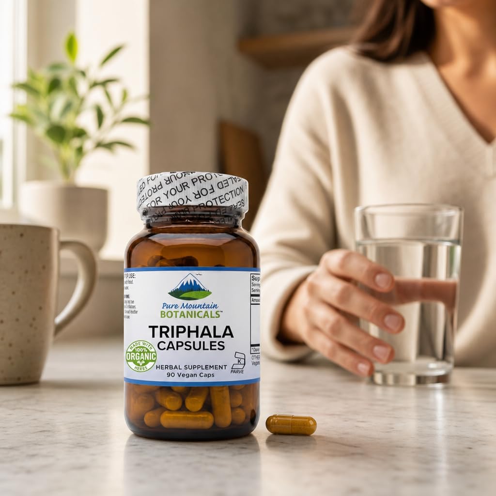 Pure Mountain Botanicals Triphala 500mg Organic Amla Fruit Capsules, 90 Count