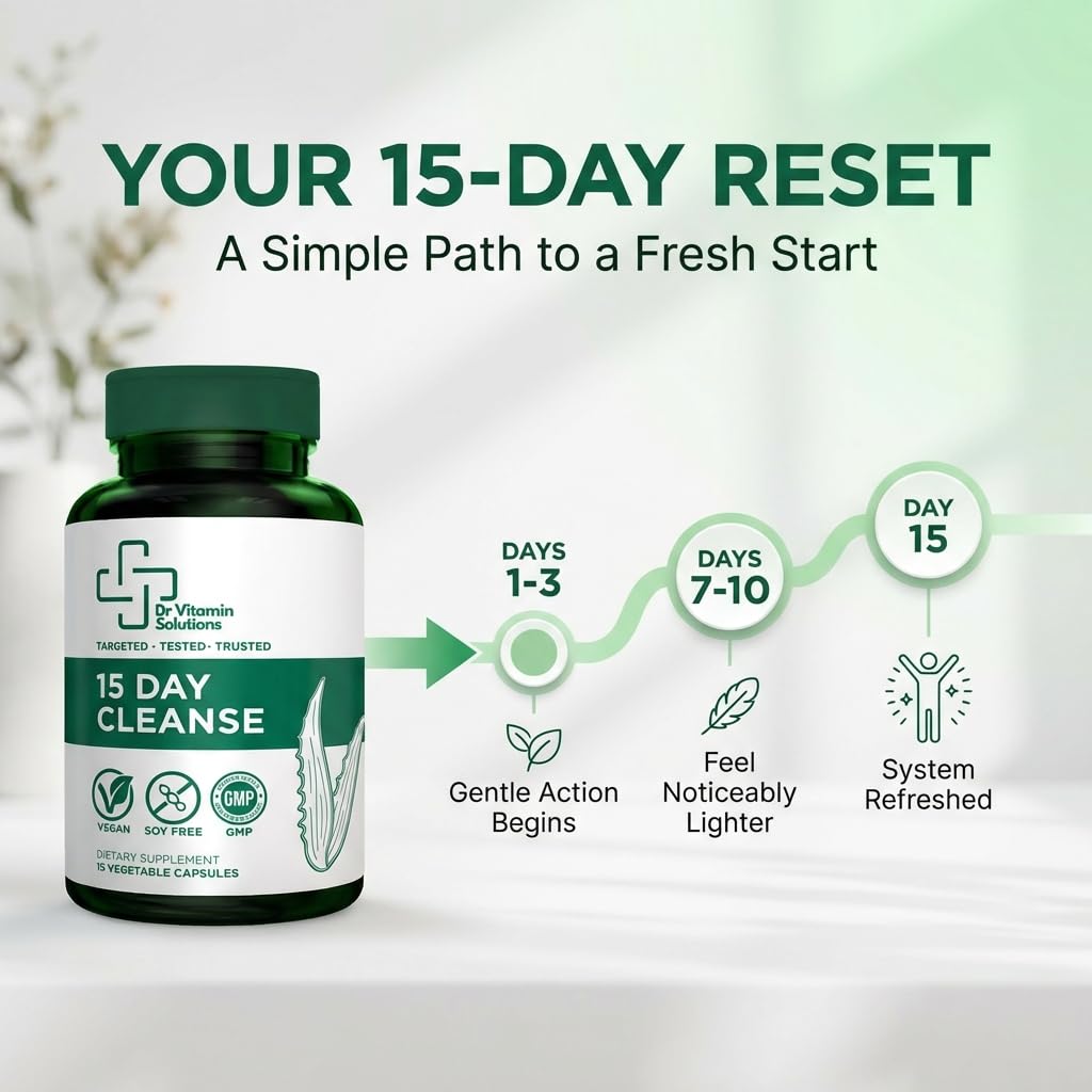 DR VITAMIN SOLUTIONS 15 Day Cleanse Capsule, 15 Count – Natural Colon Detox & Digestive Support with Senna, Aloe Vera, Cascara Sagrada & Probiotics