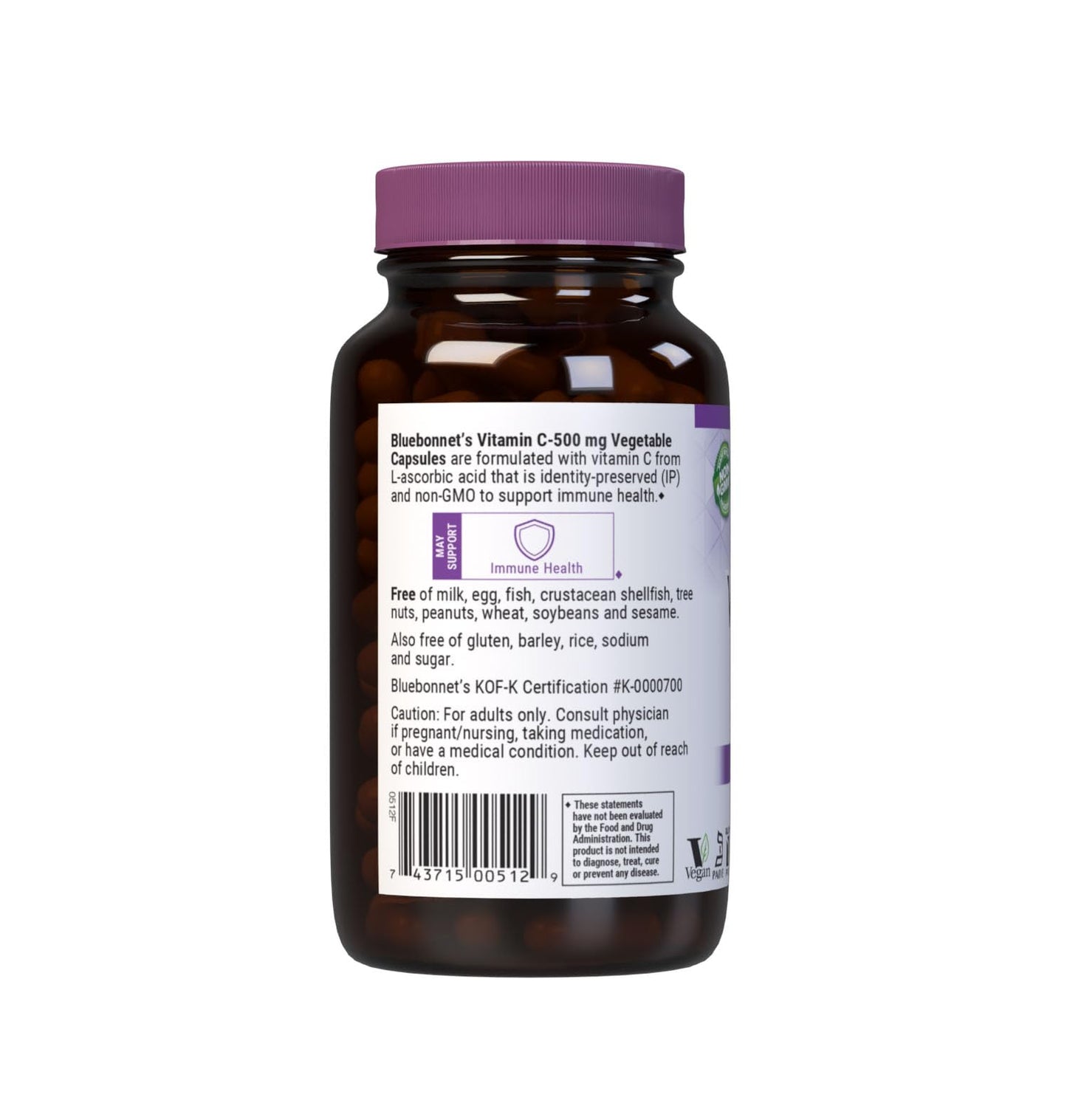 BlueBonnet Vitamin C 500 mg Vegetable Capsules, 180 Capsules