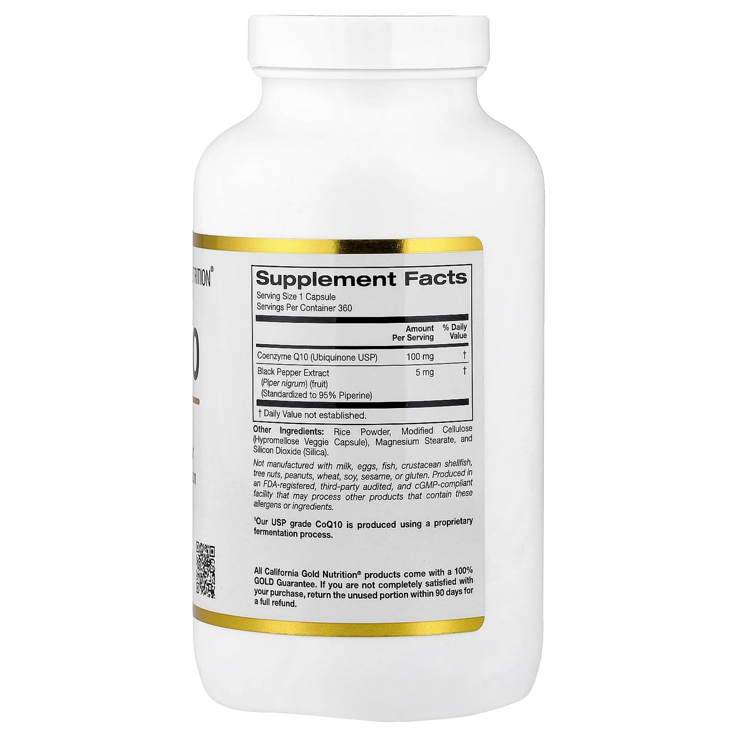 California Gold Nutrition CoQ10 100 mg, Coenzyme Q10 Ubiquinone USP with Bioperine Black Pepper for Enhanced Absorption, Supports Mitochondrial Function*, 360 Capsules