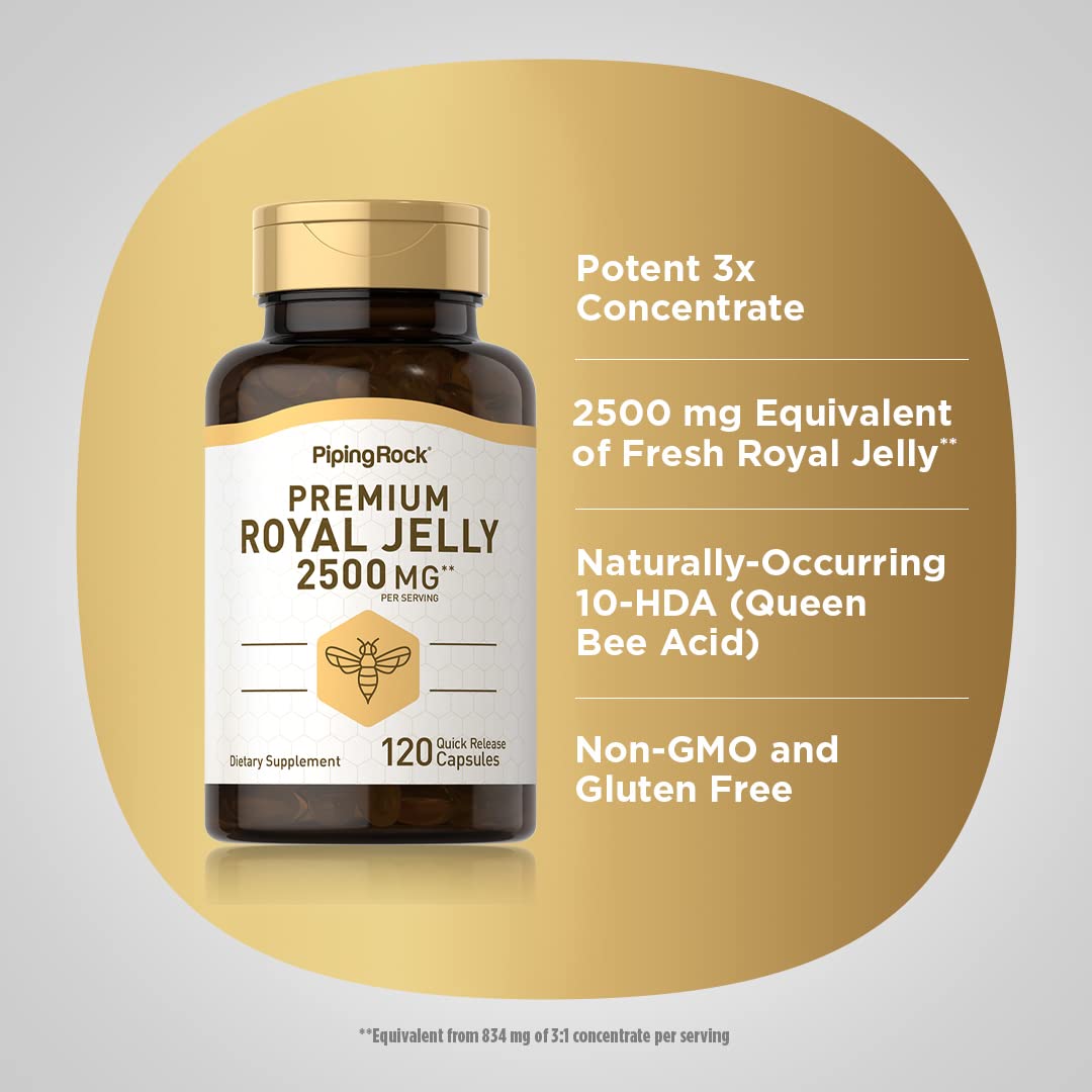 Piping Rock Royal Jelly Capsules, 120 Count, Non-GMO, Gluten Free