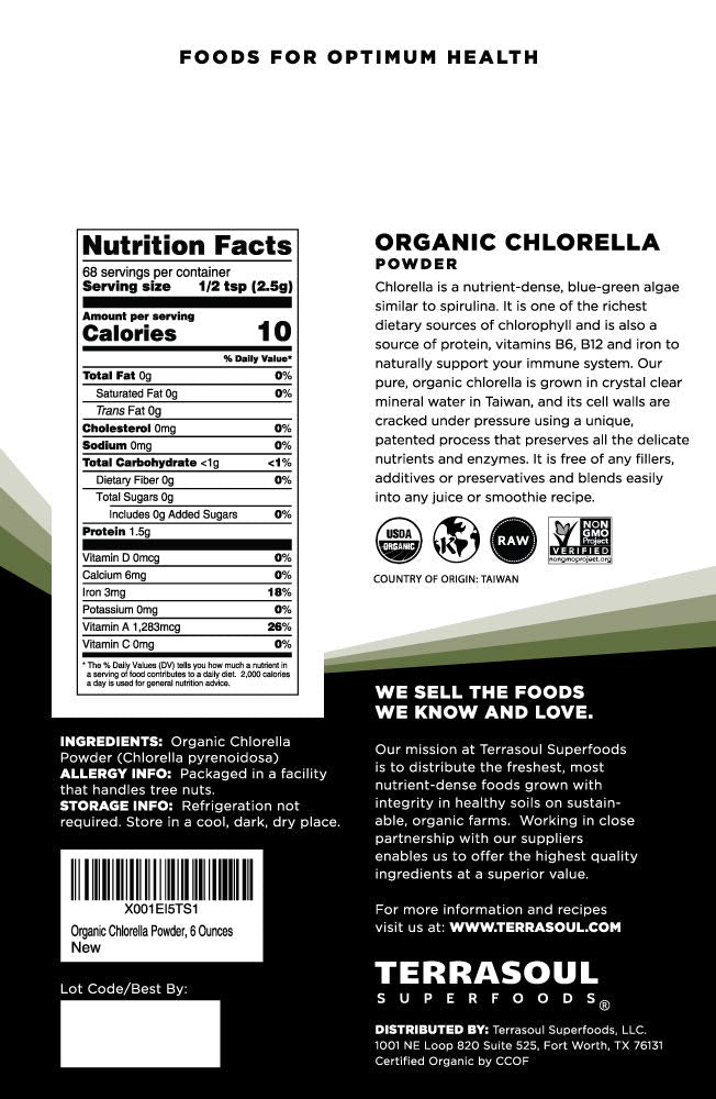 Terrasoul Superfoods Organic Chlorella Powder (Cracked Cell Walls) 12 oz