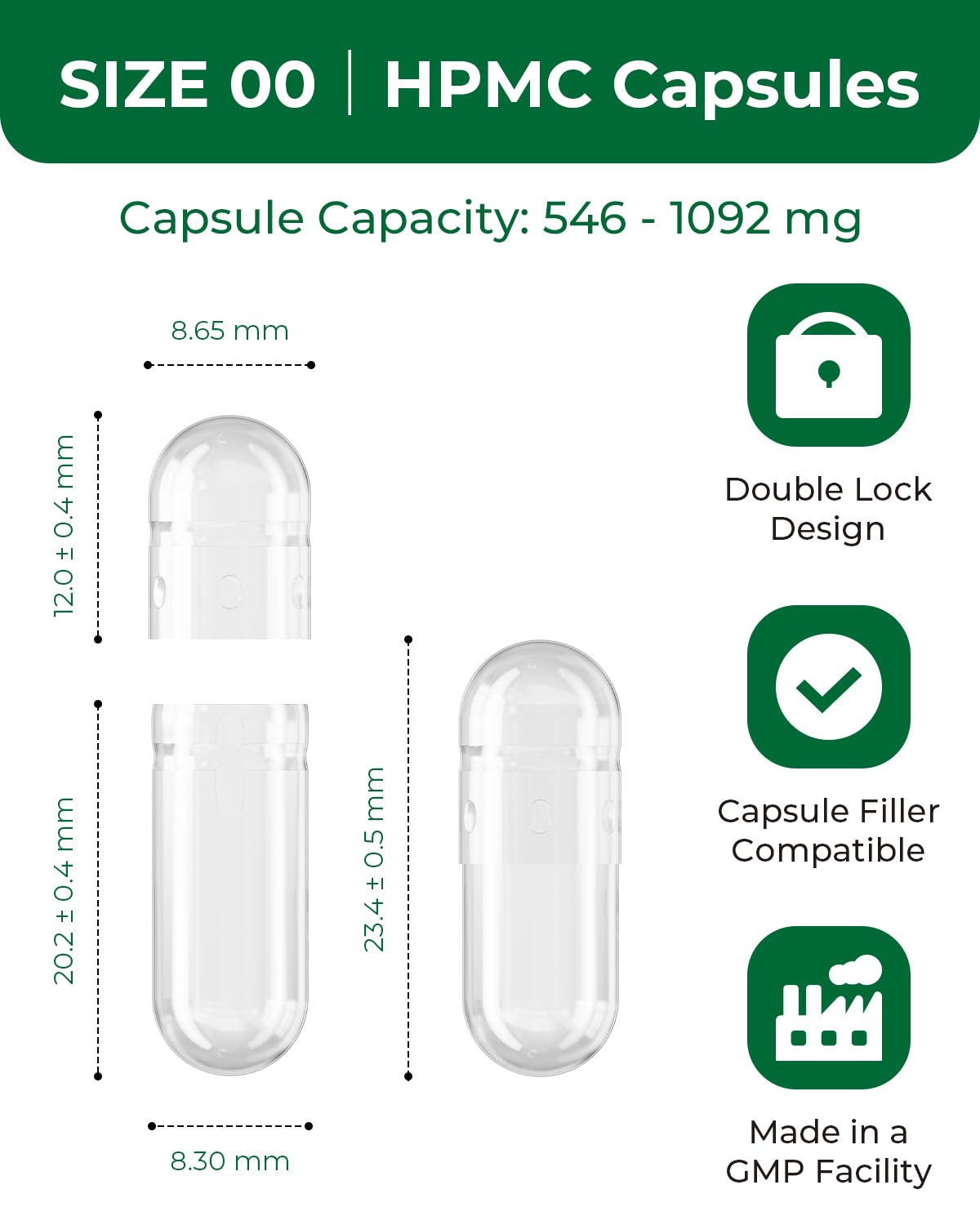 MéipaLien HPMC Empty Capsules Size 00-200 Clear Capsule 200 Count