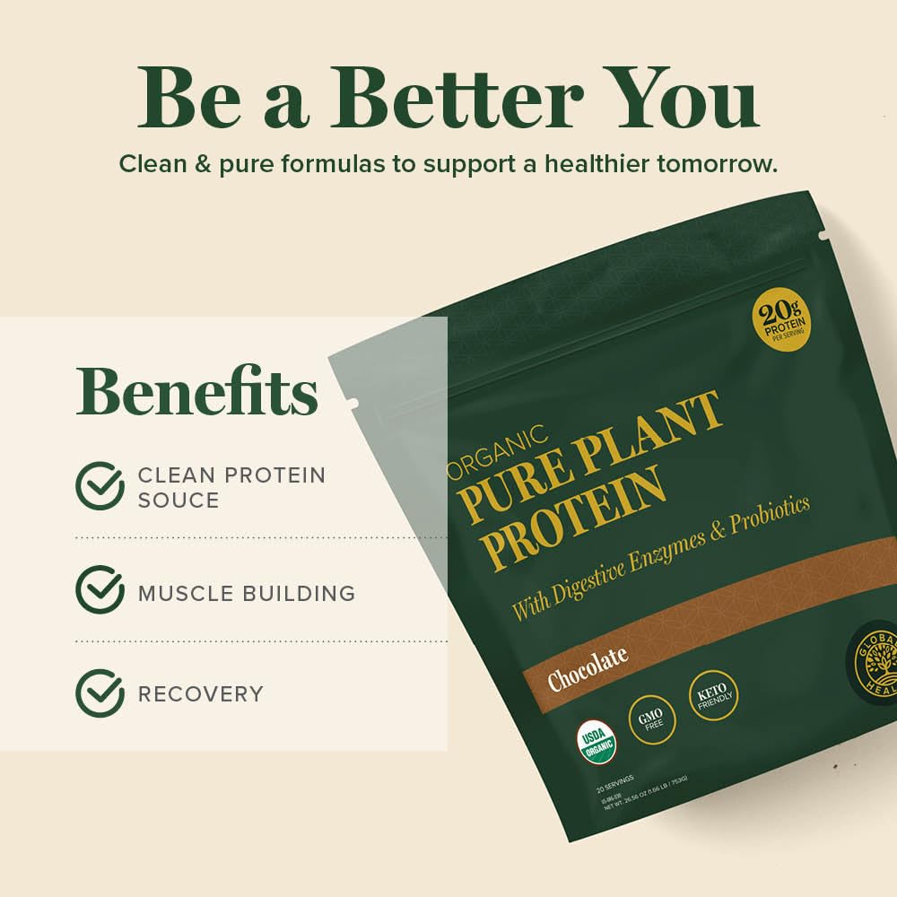 Global Healing Center Organic Plant Chocolate Protein Powder 26.56 oz