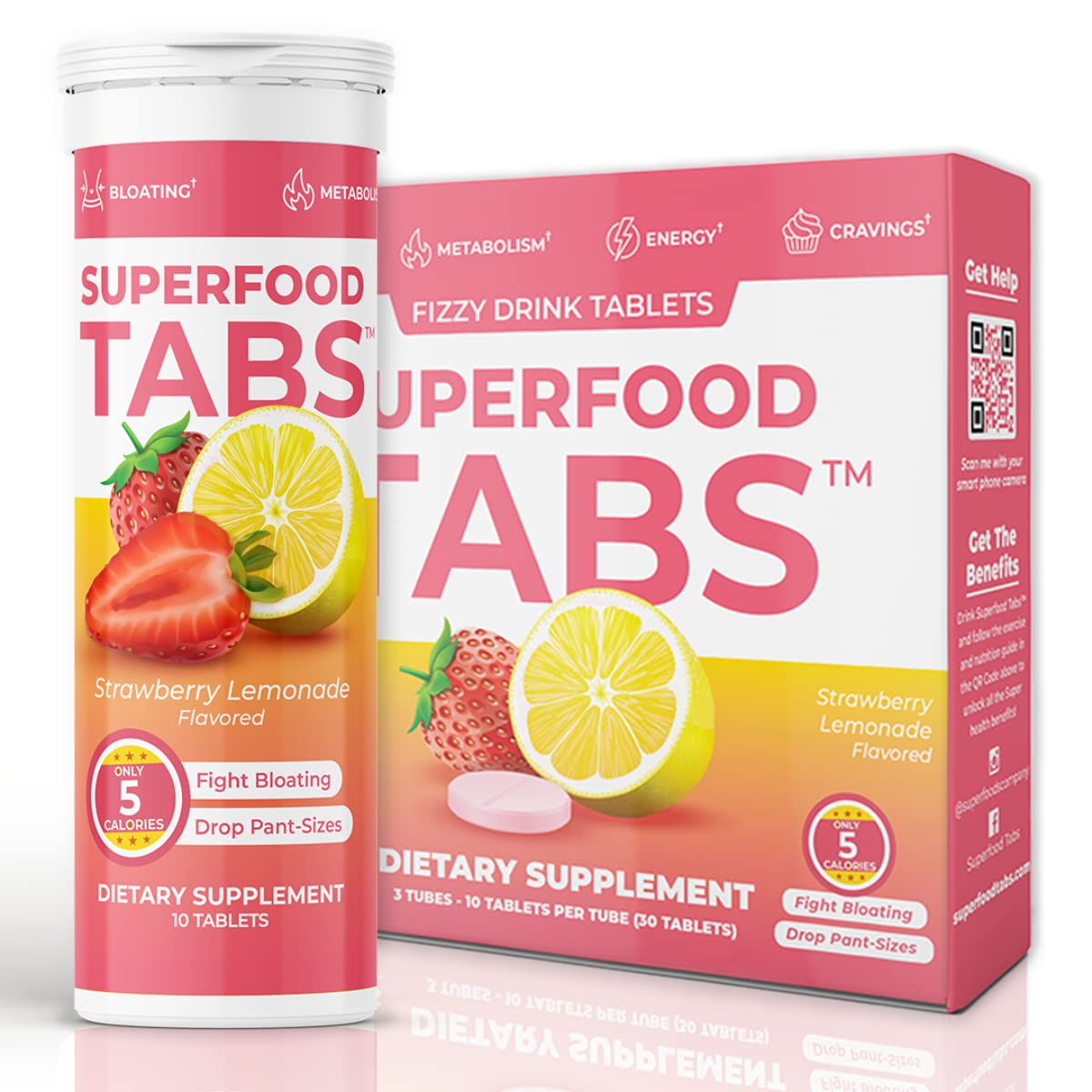 Superfood Tabs Detox Cleanse Drink Strawberry Lemonade Flavor, 30 Tablets