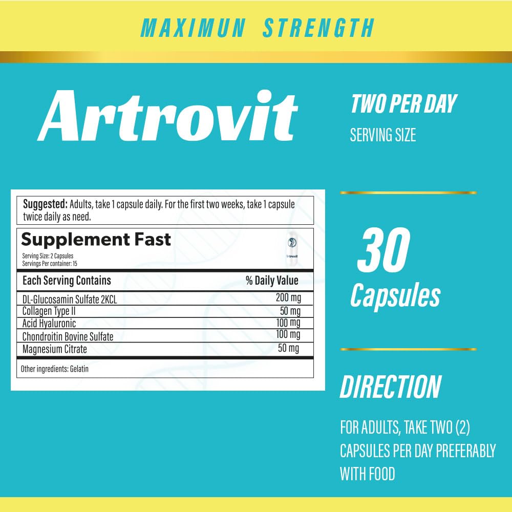 Artrovit Chondroitin with Hyaluronic Acid and Collagen Capsules, 30 Count