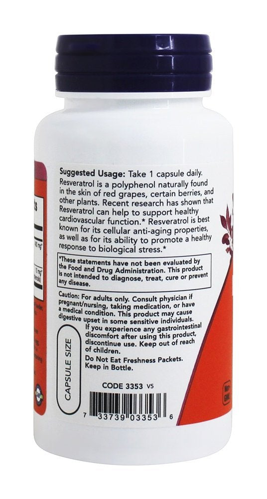 NOW Foods Natural Resveratrol 200 mg, 60 Capsules