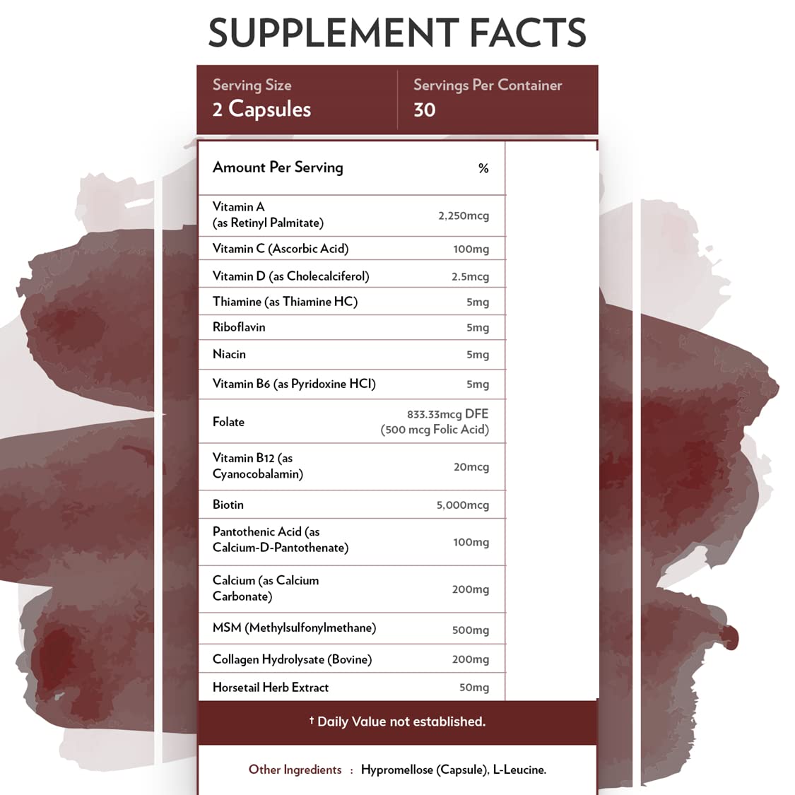 TERRA ORIGIN Healthy Hair, Skin and Nails Supplement Capsules, 60 Count