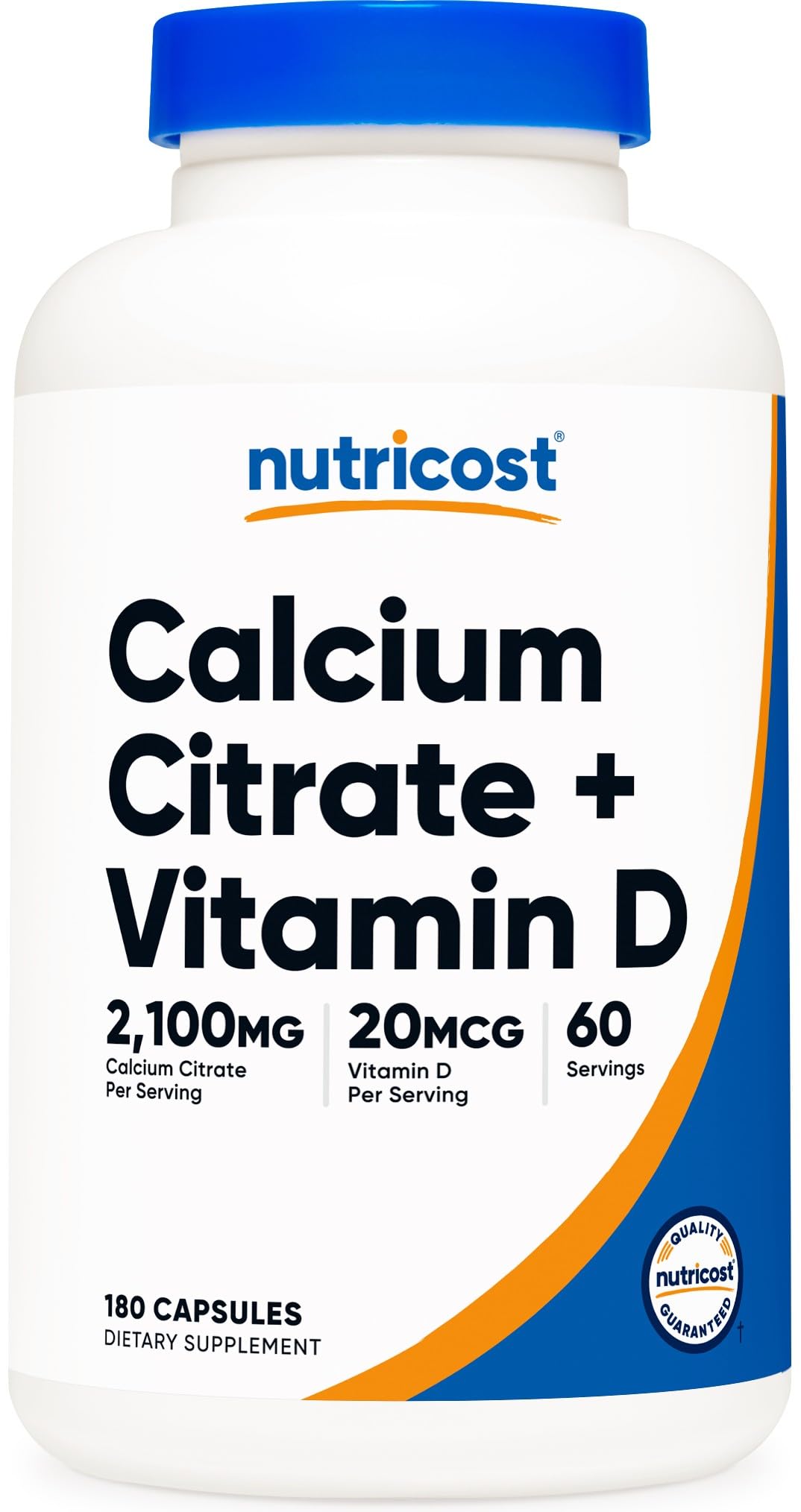 Nutricost Calcium Citrate + Vitamin D Supplement Capsule 180 Count