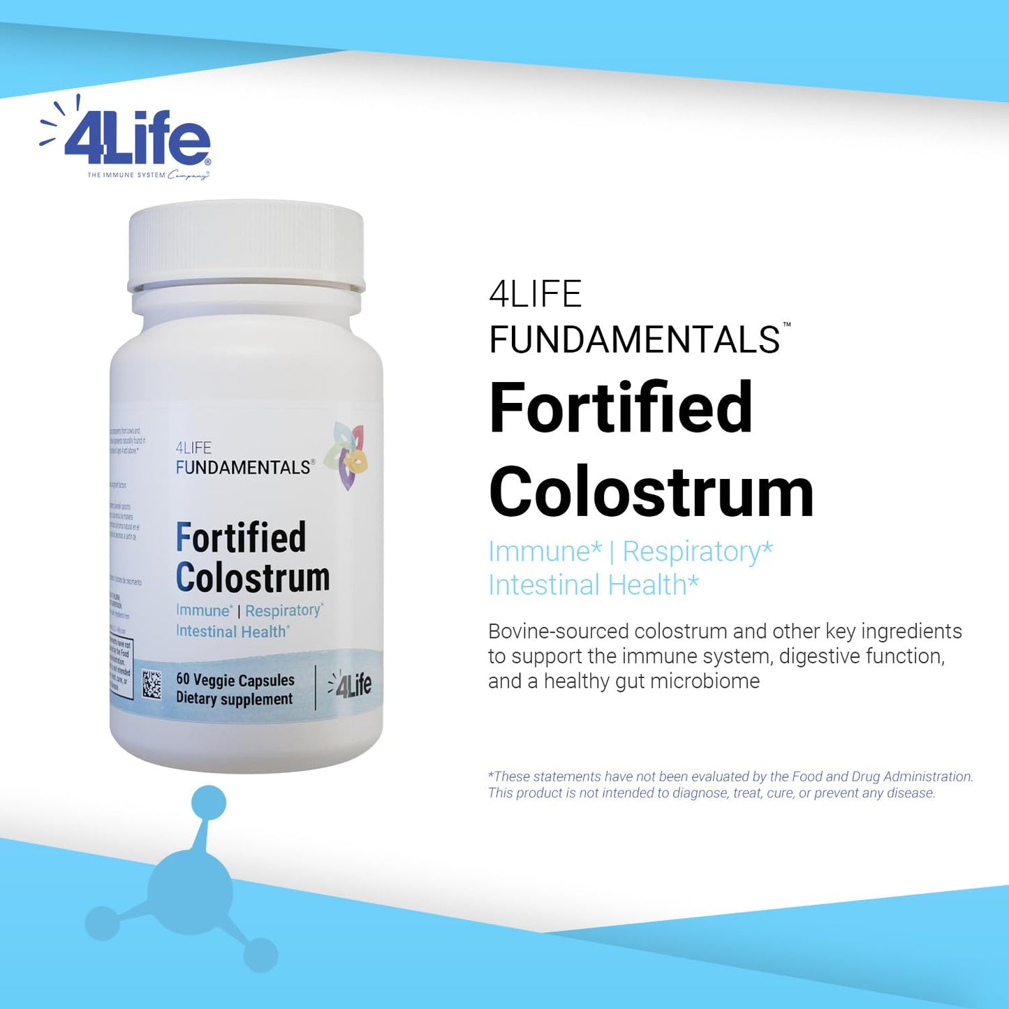 4Life Fortified Colostrum Immune Gut Respiratory Support, 60 Capsules