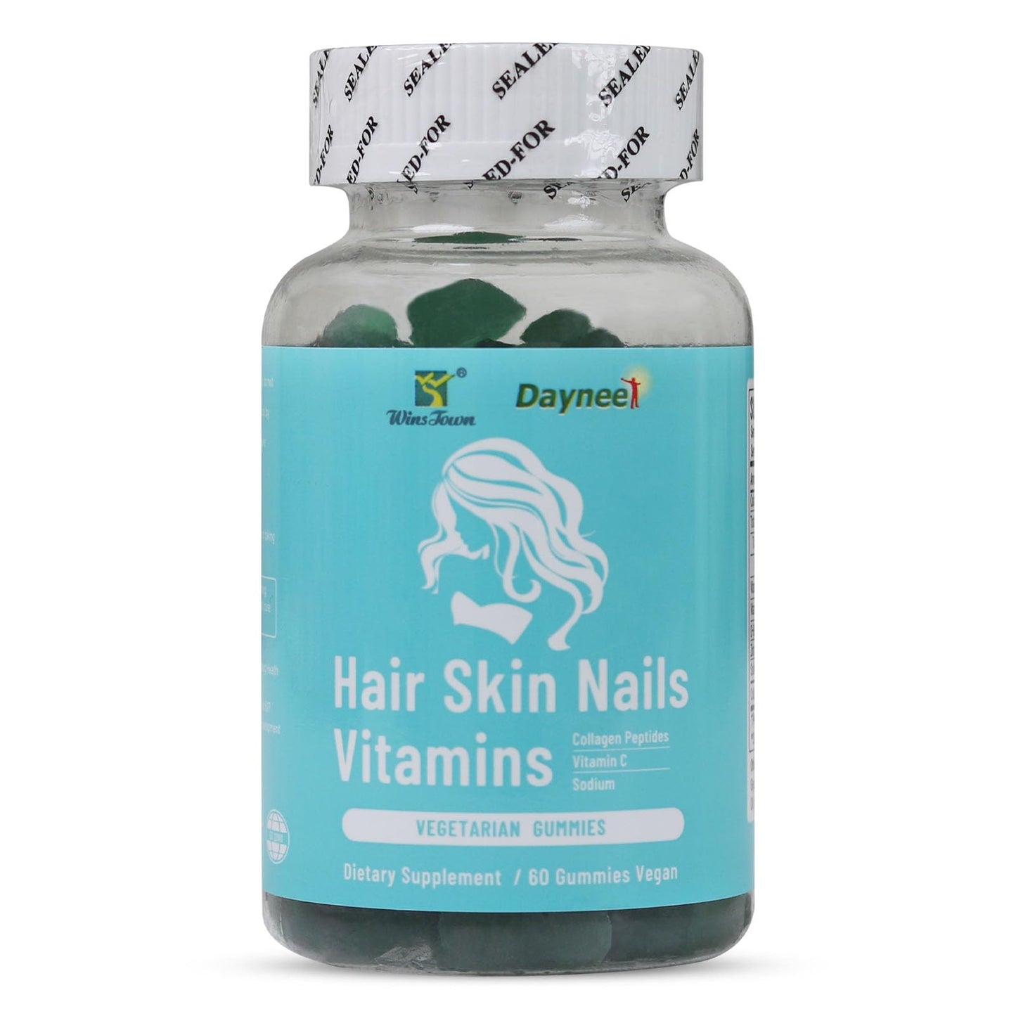 Wins Town Hair Skin Nails Vitamins Gummies with Collagen, Vitamin C, Sodium, 60 Gummies