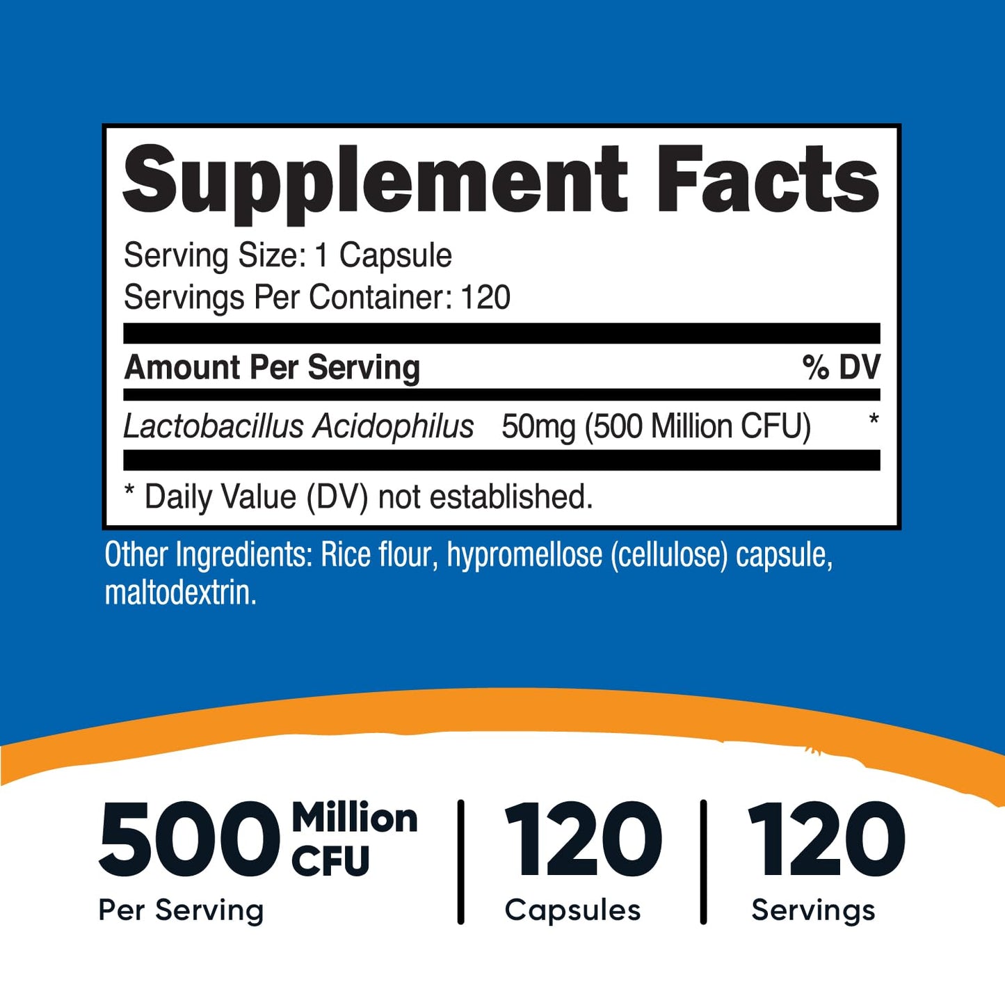 Nutricost Lactobacillus Acidophilus 500 Million CFU Per Serving Capsule, 120 Count