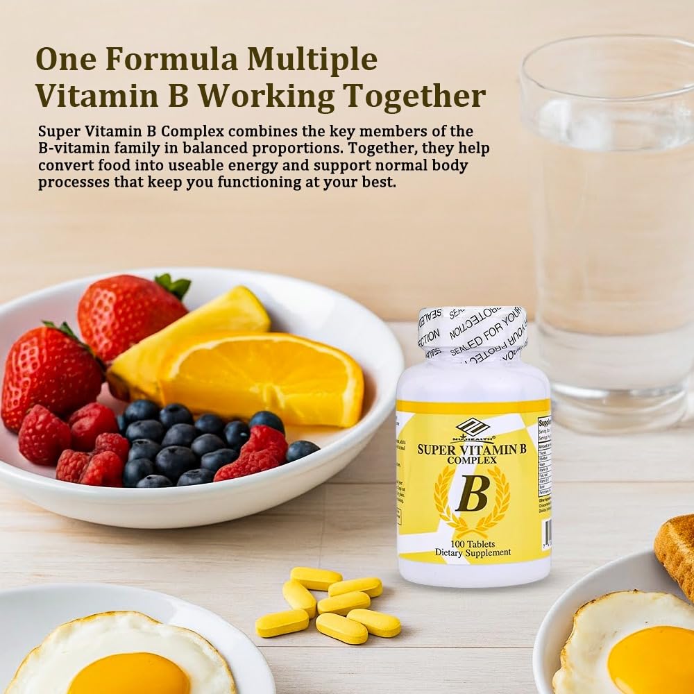 Nu-Health Super Vitamin B Complex, B12, B6 & Folic Acid Tablets, 100 Count