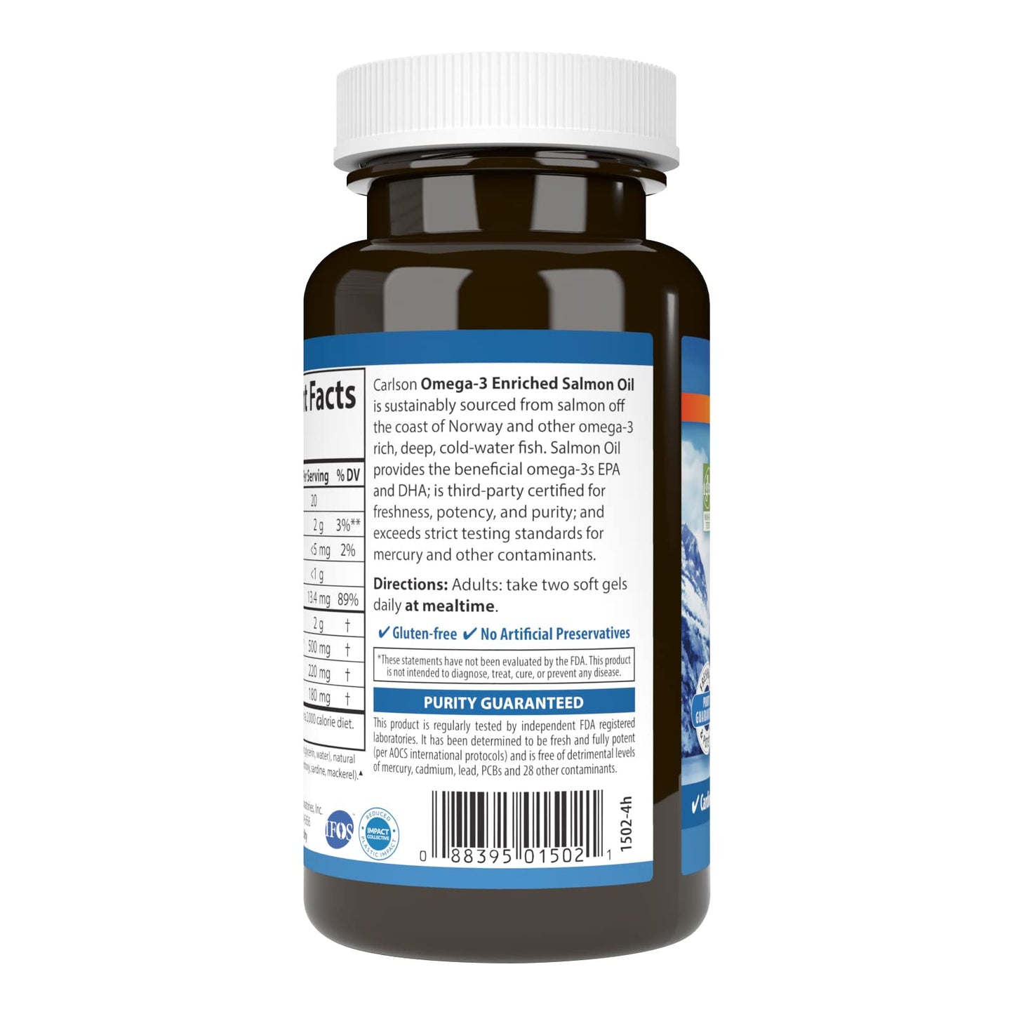 Carlson Salmon Oil Softgels, 500mg Omega-3s, 50 Count