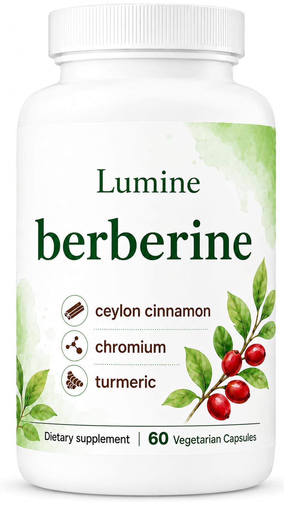 LUMINE Organics Berberine, Ceylon Cinnamon, Turmeric Capsules, 60 Count