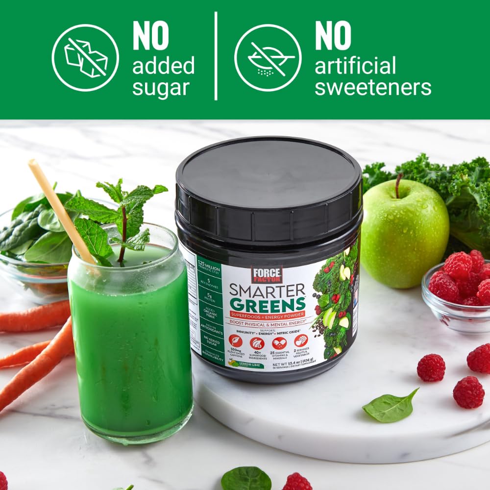 Force Factor Smarter Greens Superfoods + Energy Powder, 15.4 Ounce