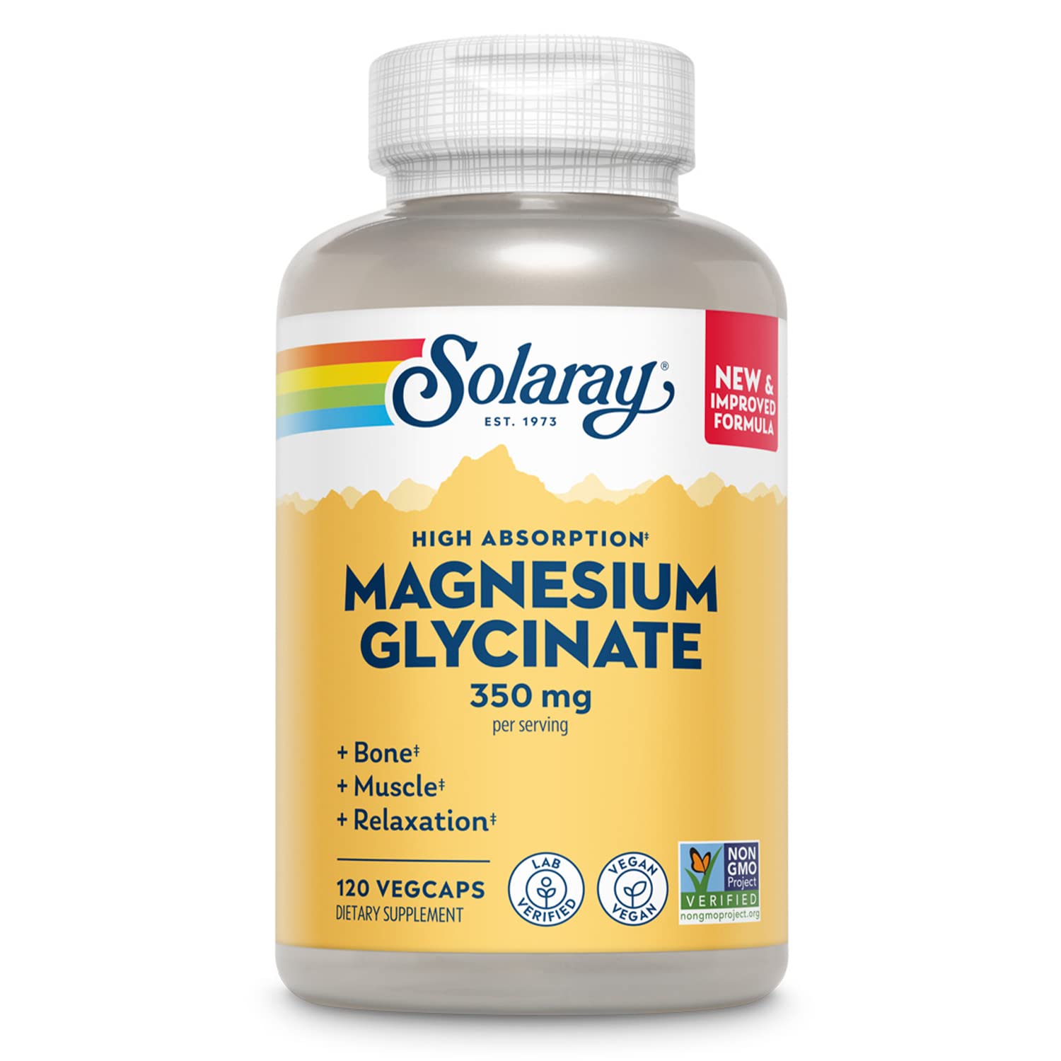 SOLARAY Magnesium Glycinate Capsules, Chelated Magnesium Bisglycinate with BioPerine, Higher Absorption, 120 Capsules