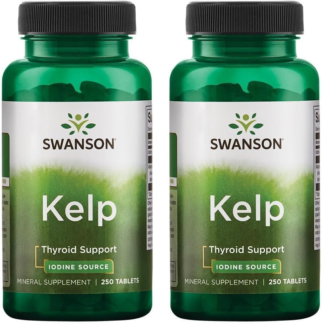 Swanson Kelp Natural Iodine Source Supporting Thyroid Health, Mineral Supplement with Standardized Iodine 0.4%, 500 Tablets