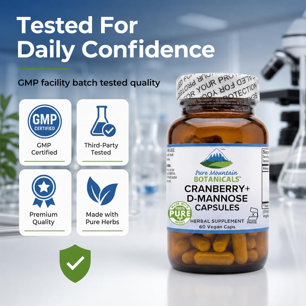 Pure Mountain Botanicals D-Mannose with Cranberry Capsules, 60 Count