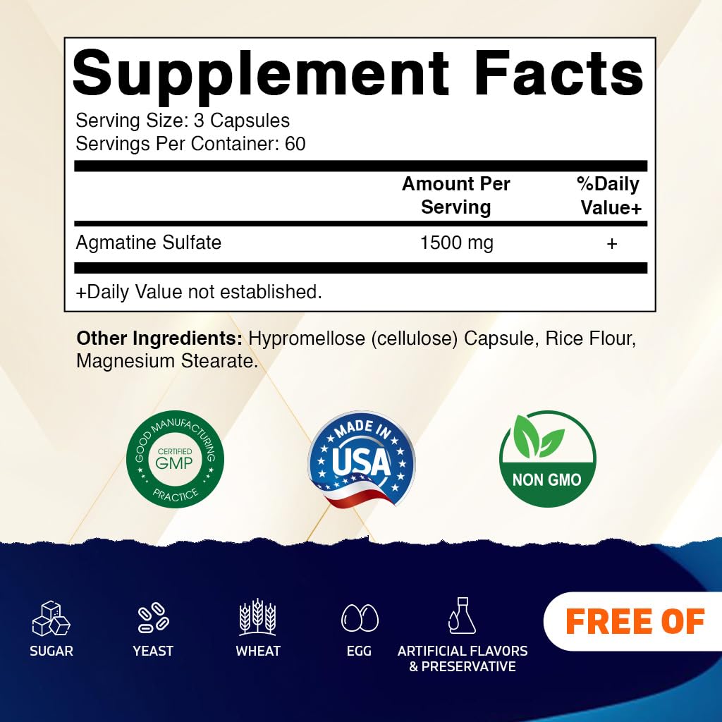 Vitamatic Agmatine Sulfate 1500mg Capsules, 180 Count