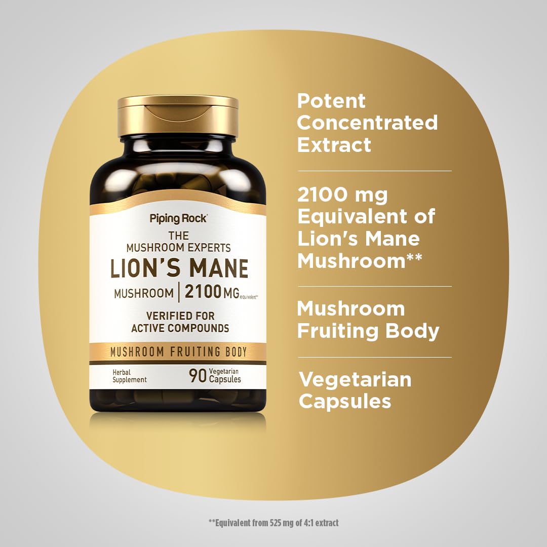 Piping Rock Lions Mane Mushroom Supplement Capsules 90 Capsules