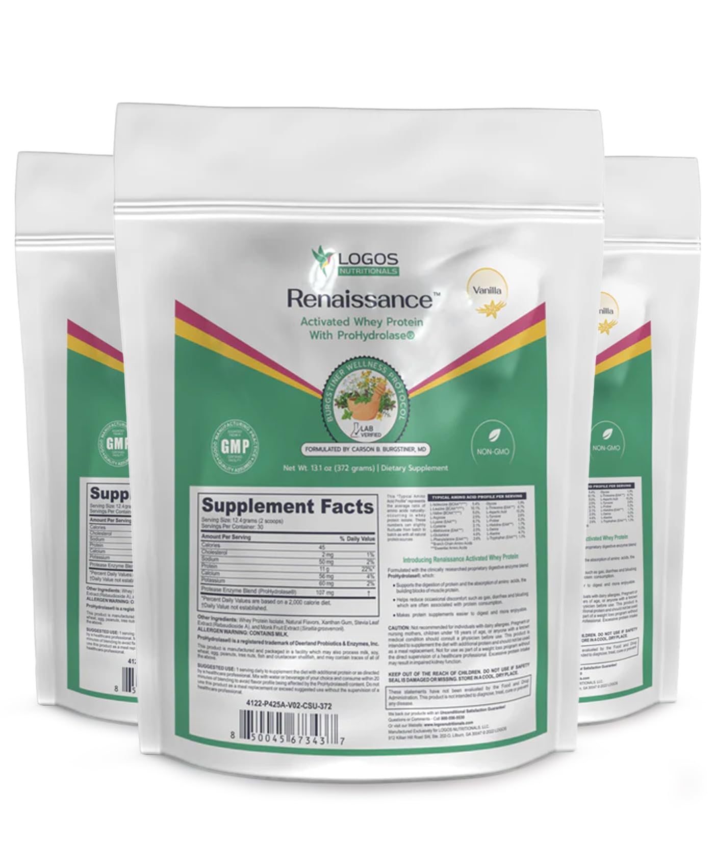 Logos Nutritionals Renaissance Activated Whey Protein Isolate with Digestive Enzymes Powder, 13.12 Ounces