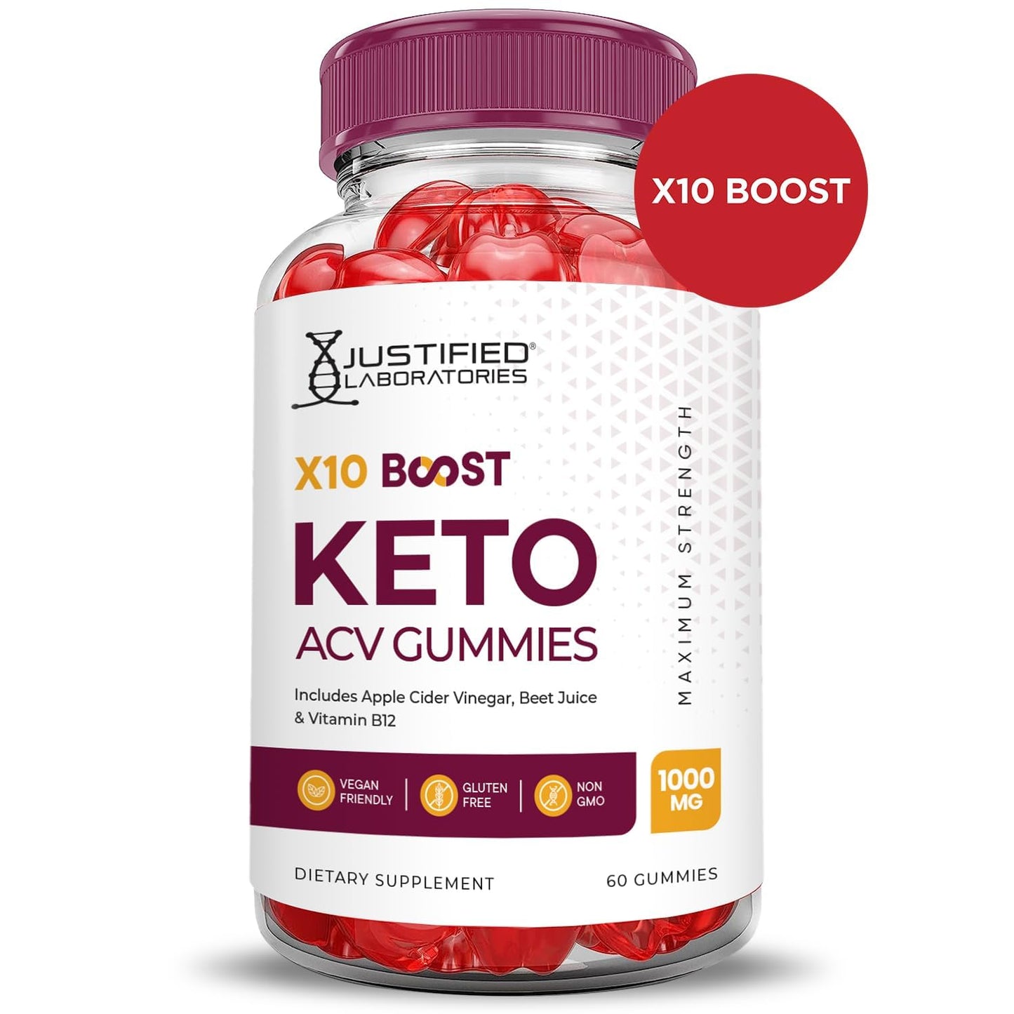 Justified Laboratories X10 Boost Keto ACV Gummy 60 Count