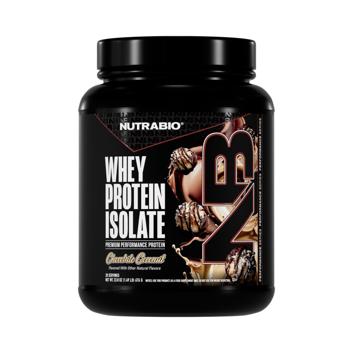 NutraBio 100% Whey Protein Isolate Protein Powder, Chocolate Coconut, 20 Servings