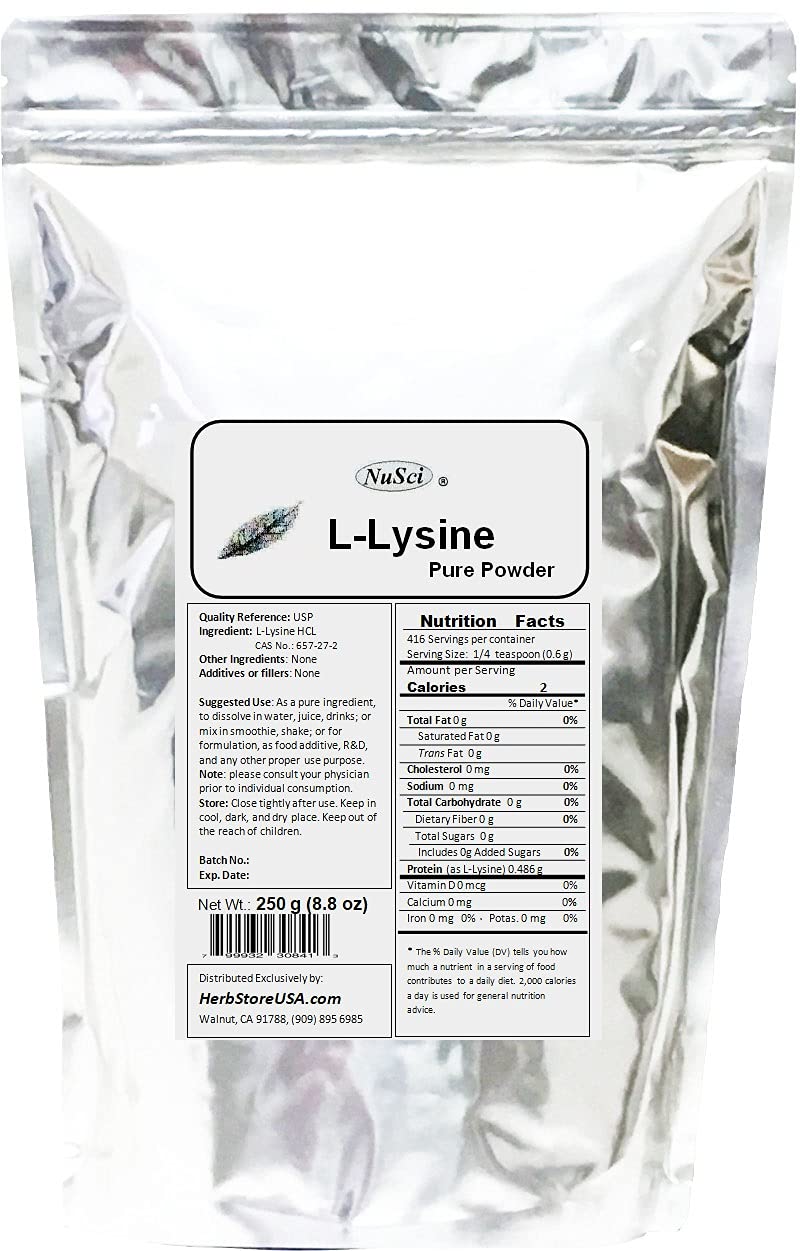 NuSci L-Lysine HCl Lysine Pure Powder, 8.82 oz