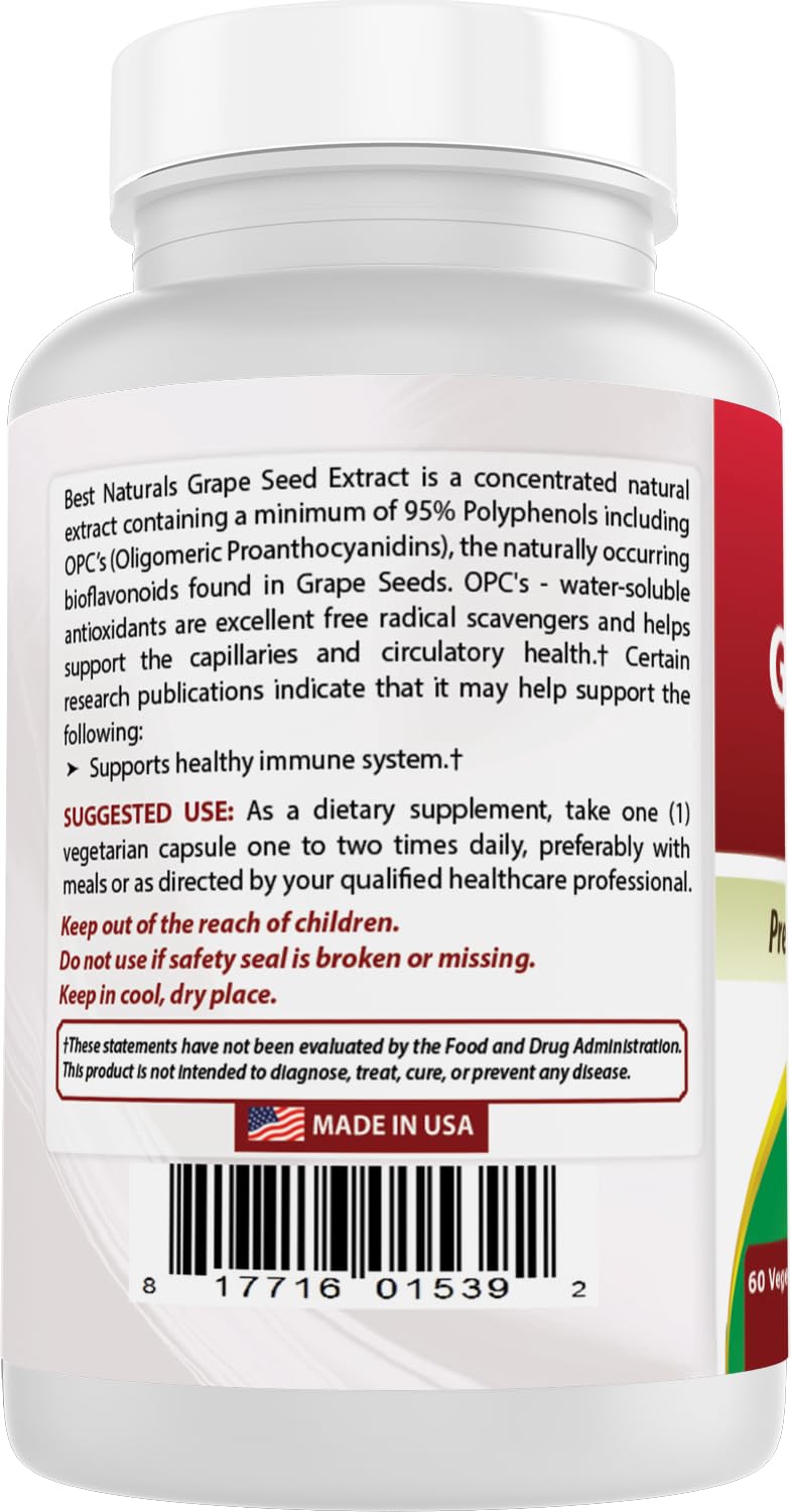 Best Naturals Grape Seed Extract 400 mg Capsules, 120 Count
