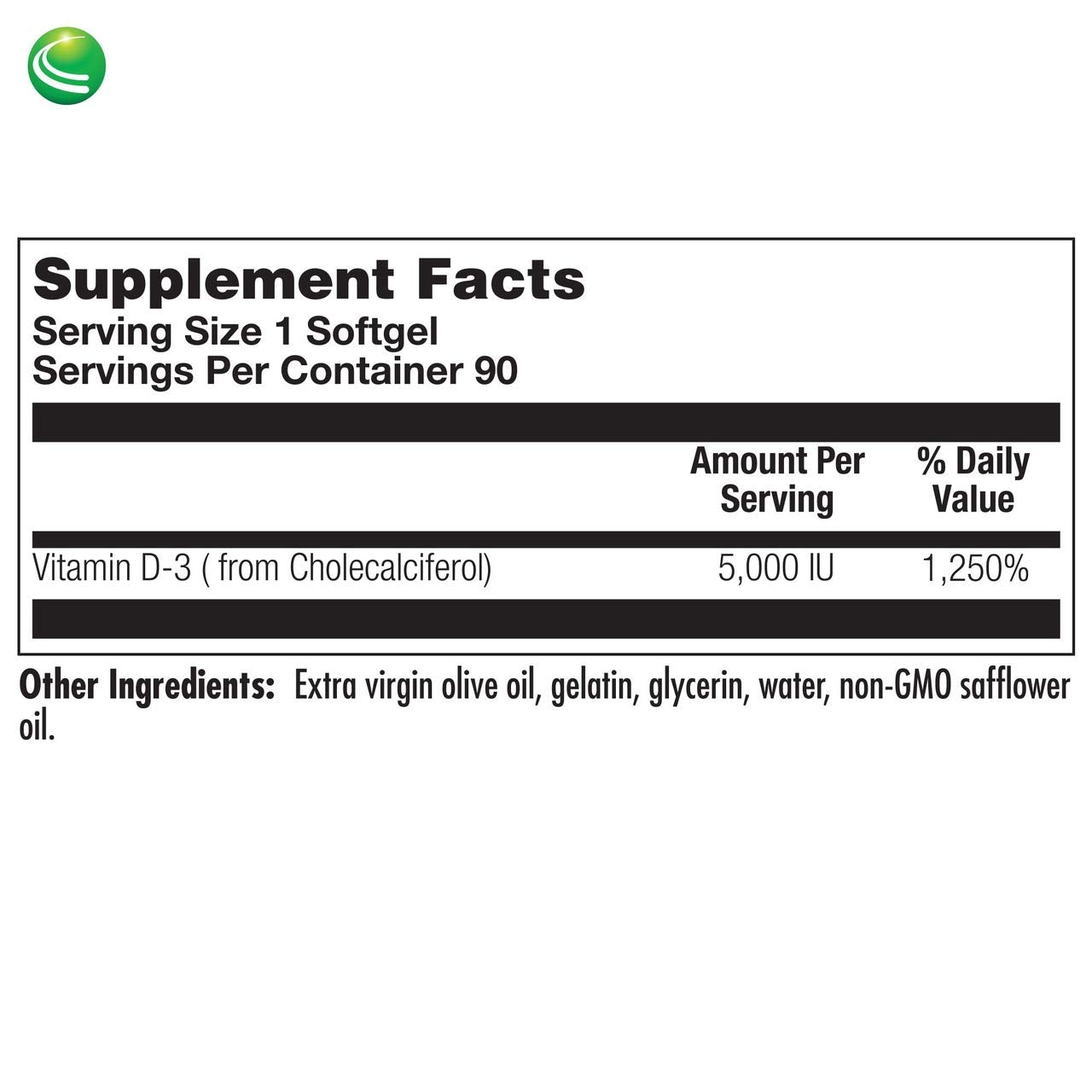 Nutra BioGenesis Vitamin D3 5000 IU Softgels, 90 Count