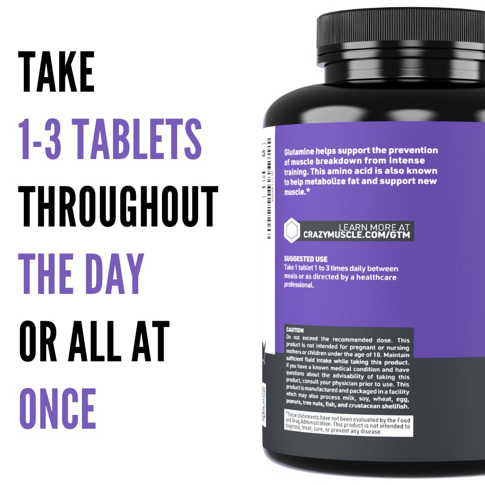 Crazy Muscle L-Glutamine 1000mg Tablets, 100 Count