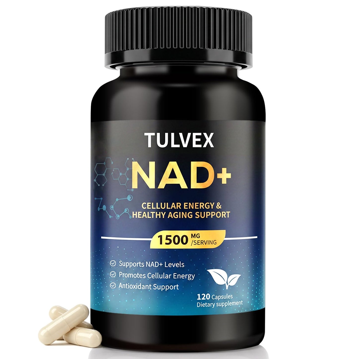 Tulvex NAD Supplement 1500mg Liposomal NAD and Resveratrol, NAD Plus Boosting for Cellular Health, Energy & Anti Aging, NAD Resveratrol Supplement for Women & Men, 120 Capsules