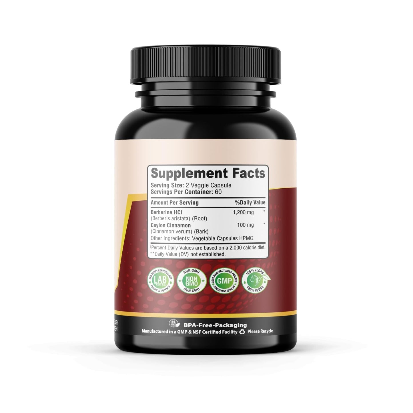 SMSHEALTHPRODUCTS.com Premium Berberine HCL 1200mg, True Ceylon Cinnamon, 120 Capsules