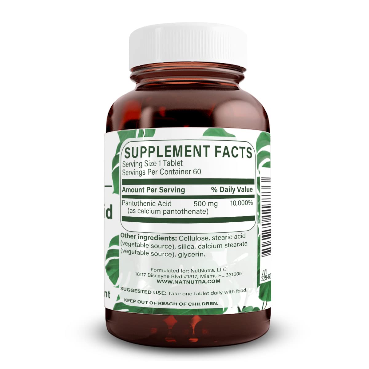Natural Nutra Time Release Pantothenic Acid 500 mg Vitamin B5 Supplement Tablet, 60 Tablets