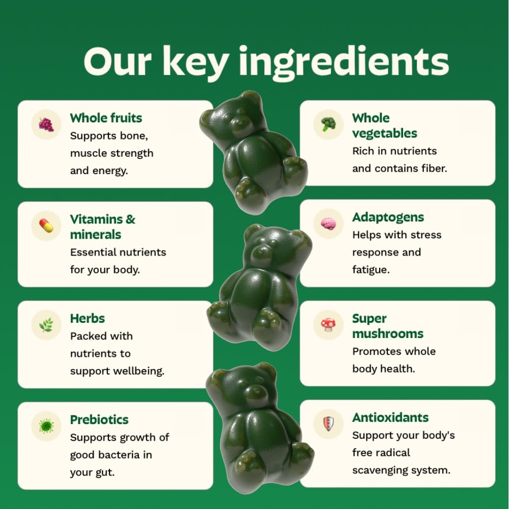 Grüns Adult Super Greens Multivitamin Gummies, 28 Count